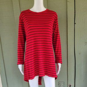 NWT EMBELLISH Red Black Striped Cotton Blend Top XL